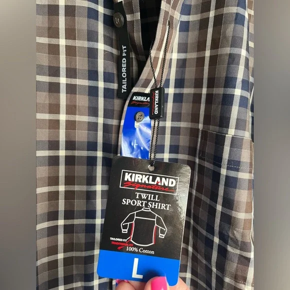 Costco Kirkland Men's Plaid Shirt - Brown and Blue NWT large - Picture 2 of 3